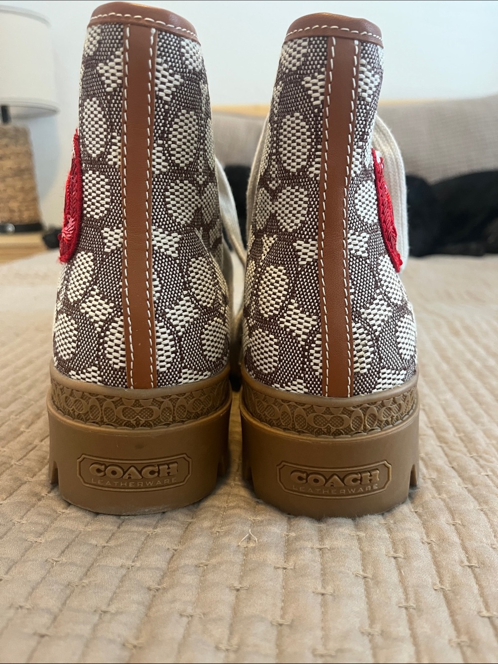 Coach x Tom WesselmanTan/Brown Signature Lace-Up Boots with Red Lips - Picture 3 of 5